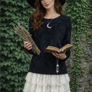 FREE FOR HUMANITY Blue Eyelash Fringe Sweater, M